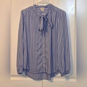J.Crew Blue Striped Blouse Ladies Size Medium Top Bow Blouse Long Sleeve